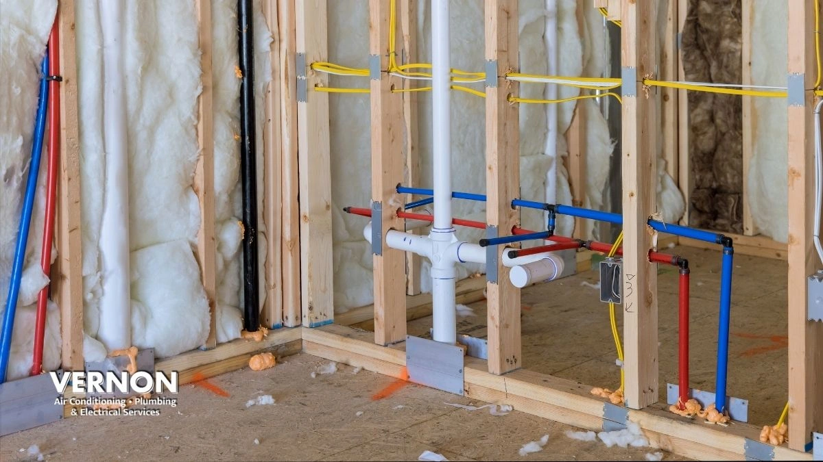 New home construction showing pex piping in walls